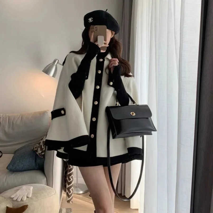 Style British Wool Poncho Autumn Winter French College Cape Cloak Womens Warps Woolen Blends Coats S260922R2B9