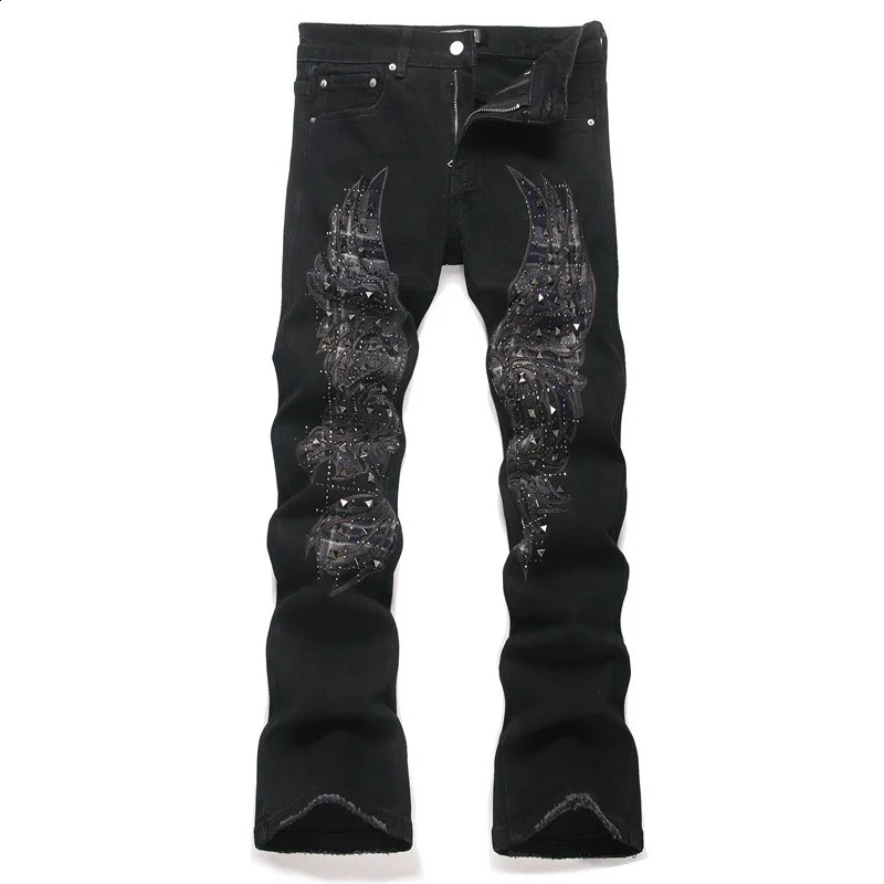 Men's Fahsion Slim Fit Hip Hop Jeans Pants With Rivets High Street Punk Style Y2K Denim Trousers With Patchwork Patched Jeans 260921