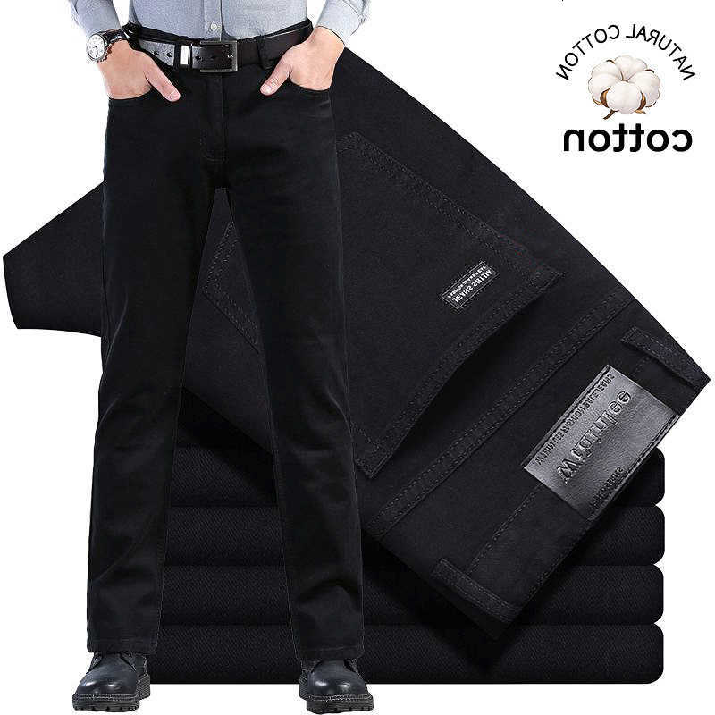 High Men's Jeans Quality Autumn Winter Solid Color Black Men's Jeans Classic Stretch Denim Pants Work Business Cotton Trousers Plus Size 4