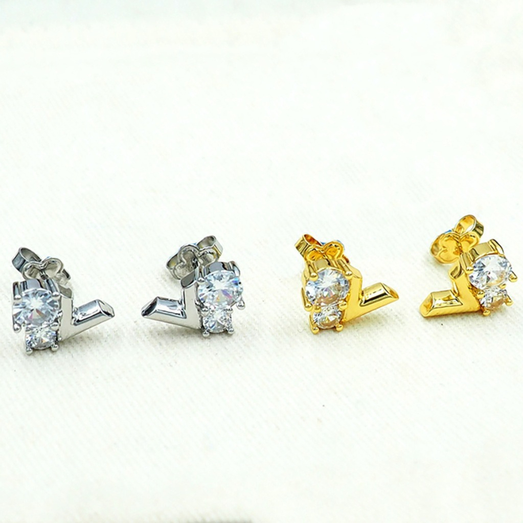 Double Diamons Earrings Womens Designer Earrings For Womens V Letter Luxury Jewelry