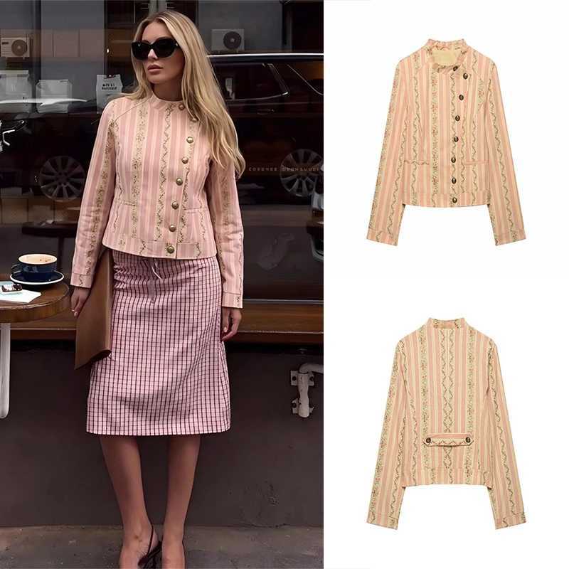 Women's Jackets Guobioziy Women's Jacquard Striped Floral Jacket 2026 Spring-Autumn Edition Multi-color Button Design Euro-American Casual