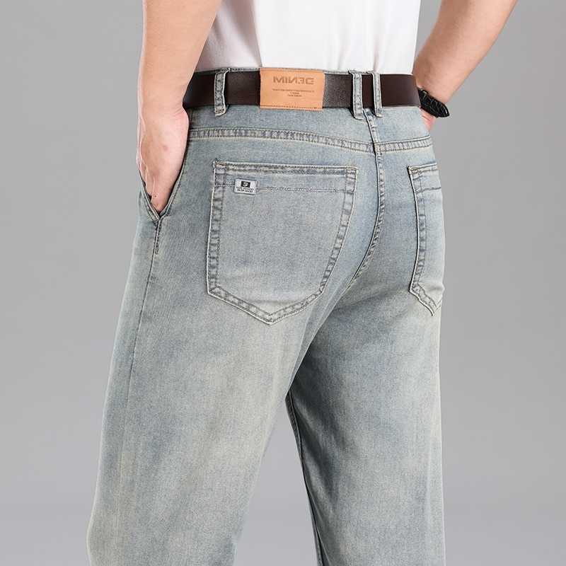 Jeans 2026 Men's Summer Brand Men's New Straight Leg Loose Lightweight Denim Jeans Classic Badge Business Casual Stretch Thin Retro Pants
