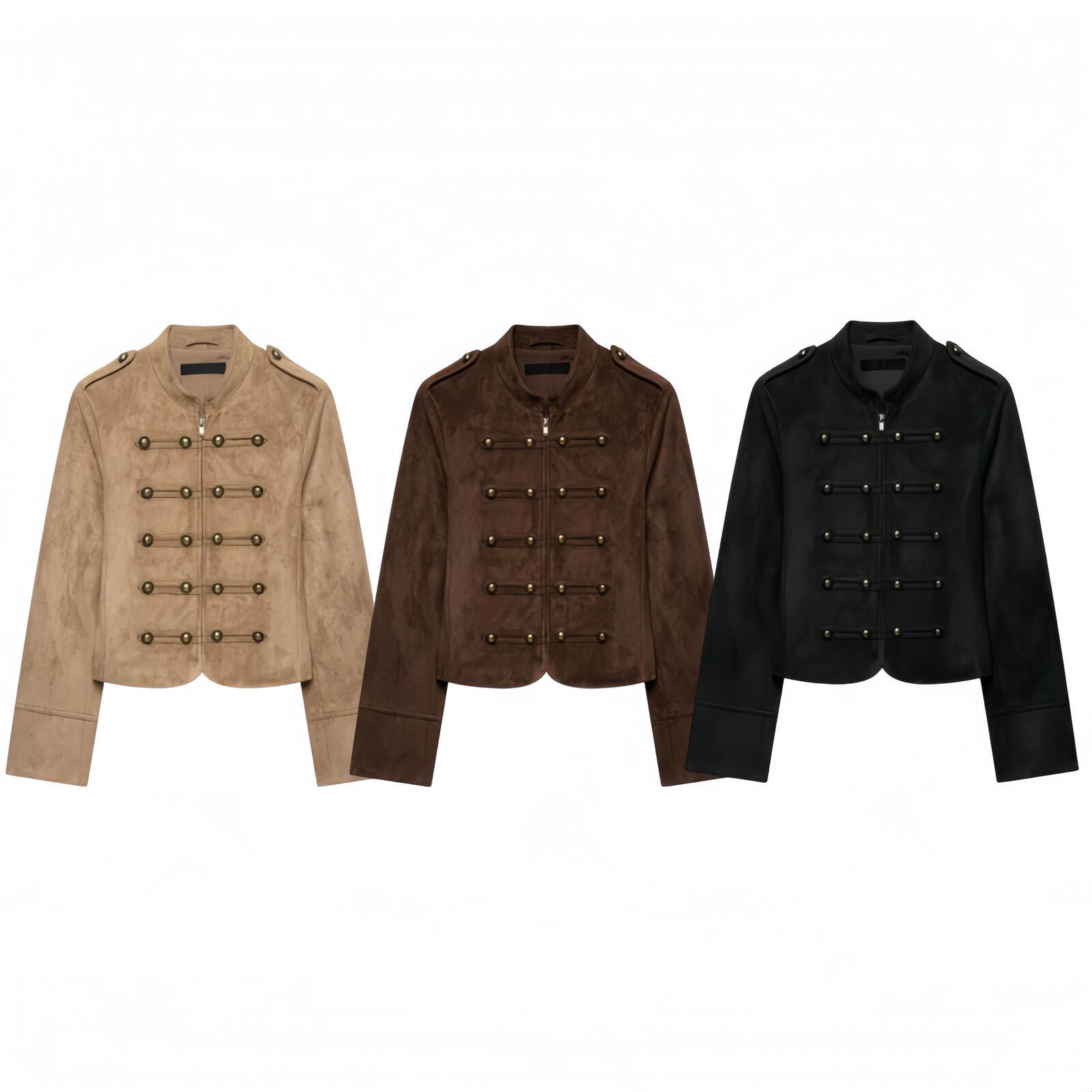 Designer Clothes Women Jacket Women Autumn Long Sleeved Loose Fit Coat American Retro Style Womens Fashion Stand Up Collar Jacket High Quality