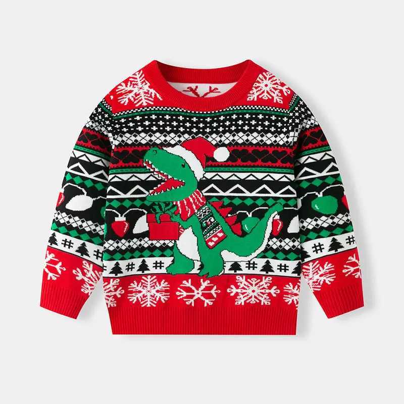Kids Knitwear Cartoon Christmas Pullover Dinosaur Sweater Round Neck Boys Girls Cute Xmas Pullovers Warm Top Cltohes Autumn Winter C260921