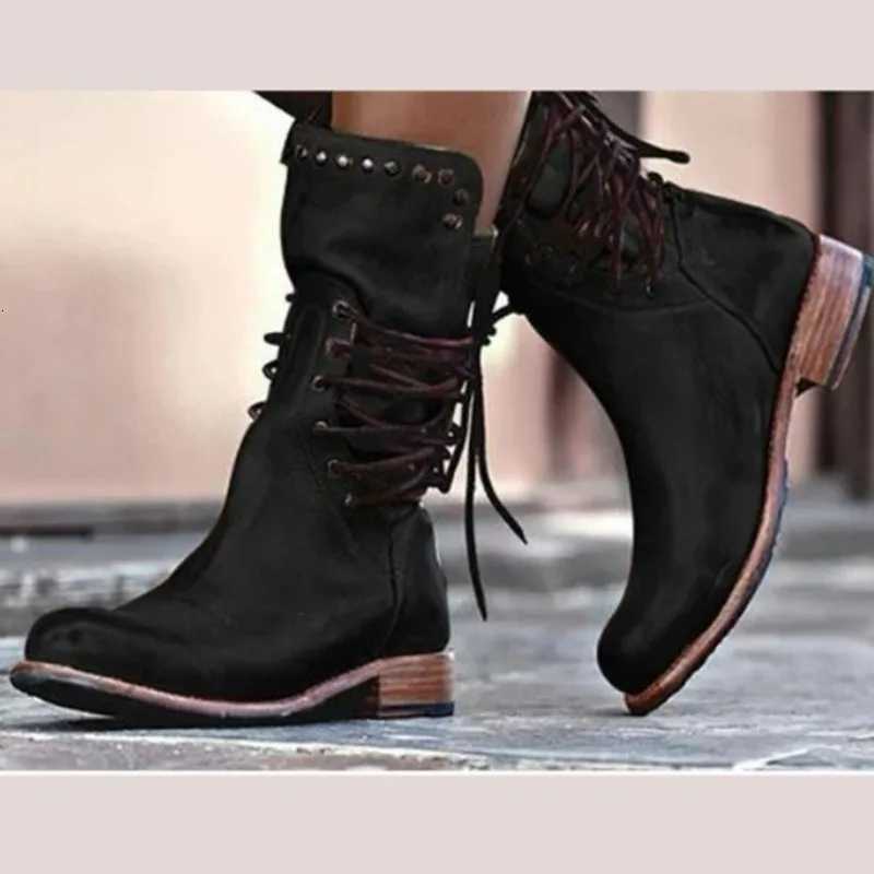 Designer Stivaletti alla caviglia Stivali da donna 2026 New Fashion ed Pu Scarpe in pelle Lace-up Platform Stivaletti da moto Big Size 35-43 Mujer J