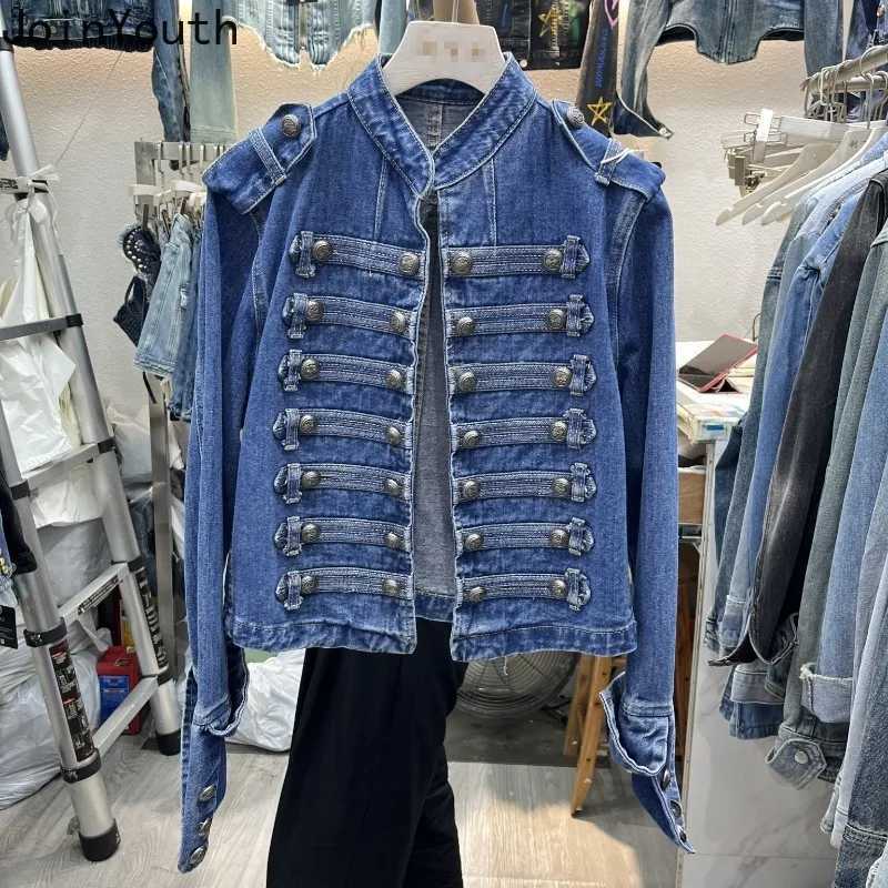 Women's Jackets Temperament Denim Coats Women's Clothing Stand Neck Long Sleeve Vintage Jackets Crop Tops Casual Chic Tunic Y2k Tops Ropa