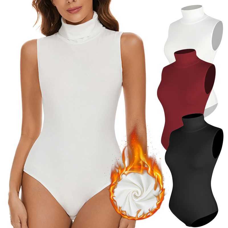 Underwear Women's Thermal Thermal Underwear for Women Sleeveless High Neck Cotton Fleece Lined Ultra Soft Bottoming Shirt Winter Heating Fiber