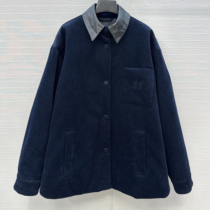 Preppy Women Corduroy Padded Jackets Chic Embroidery Long Sleeve Outer Bread Coats Winter Warm Loose Lapel Collar Thicken Jackets for Women