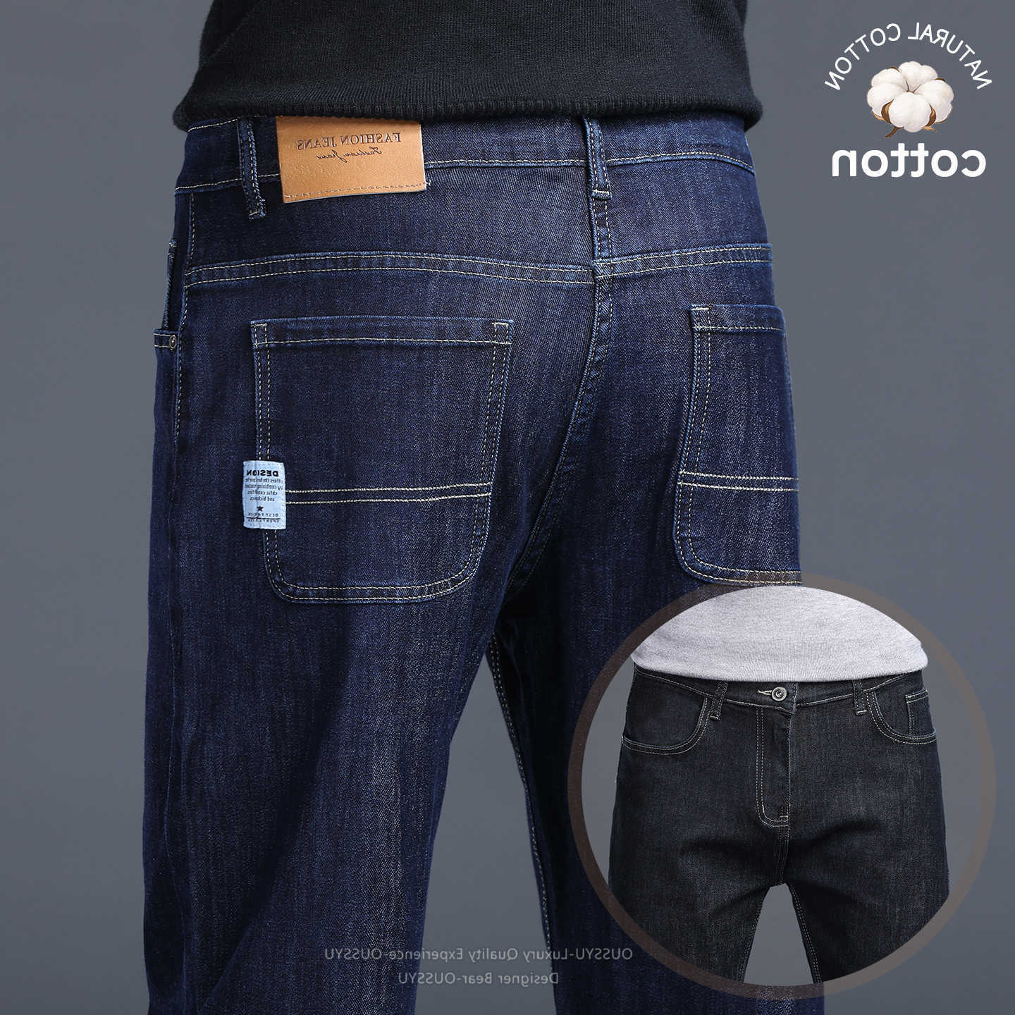High Men's Jeans Quality Autumn Winter Baggy Men's Jeans Loose Straight Cotton Business Thick Casual Solid Color Trousers Male Plus Size 4