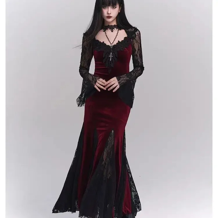 Winter Gothic Grunge Lace Dress Korean Fashion n Festival Long Prom Dress Women Halloween Costume Sexy Slim Party Dresses 260922