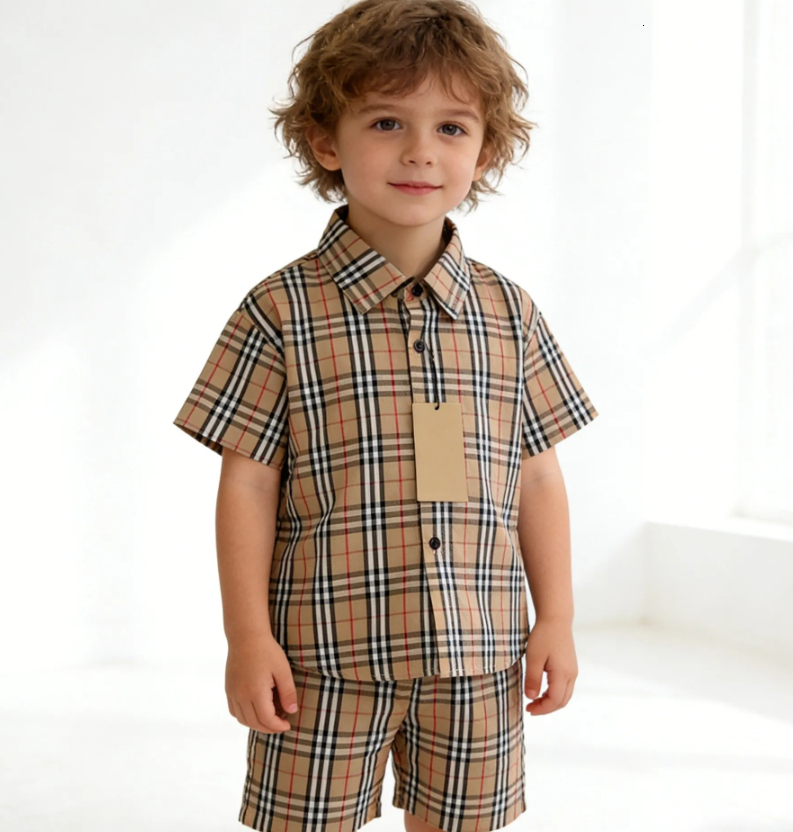 Soft Breathable Kids Letter Print Tracksuit Set Designer 2 Piece T Shirt Shorts Casual Sporty European American Style for Boys Girls Ages 1-14 Daily