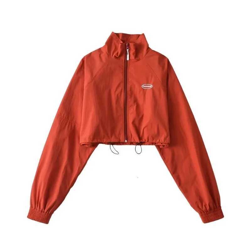 Women's Jackets American Retro Thin Sports Jackets Stand Collar Sun Protection Short Top Women Loose Quick-drying Windproof Running Jacket C260