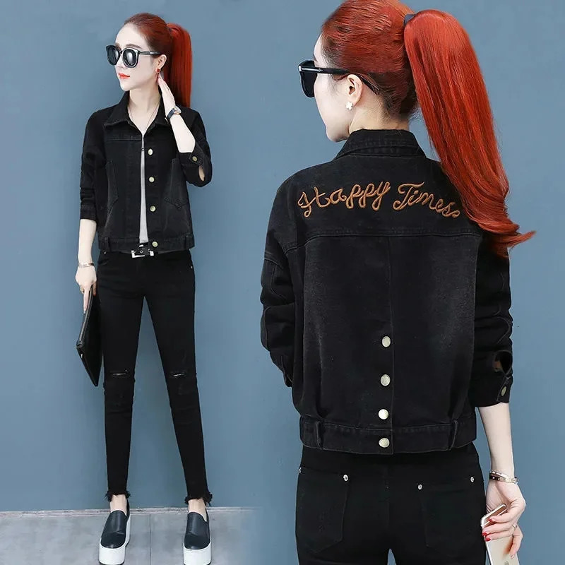 Black Denim Jacket Women Short Outcoat 2025 Pocket Coat Female Korean Fashion Loose Spring And Autumn Tops Buttons 260921