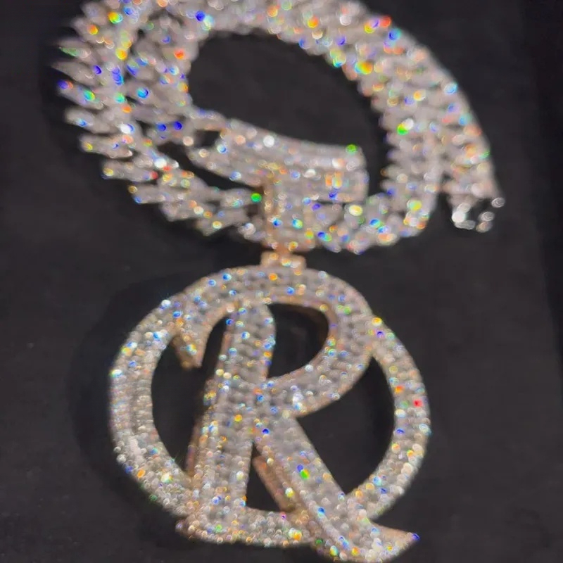 New Rose Gold Plated 925 Sterling Silver Iced Out VVS Moissanite Custom 3D Charm Hip Hop Letter Pendant Necklace for Men