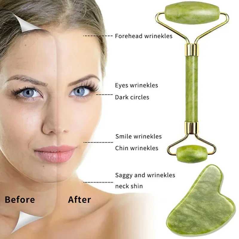 Roller Face Massager Natural Jade Massager for Face Roller Facial Lifting Anti-wrinkle Gua Sha Jade Stone Face Massager Beauty Skin Care Tool N26092