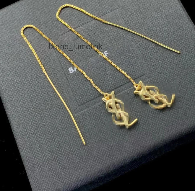 Gold earrings Long Stud Lady designer earrings fashion titanium steel Elegant Jewelry for Women wedding Party Stud Luxury Gift