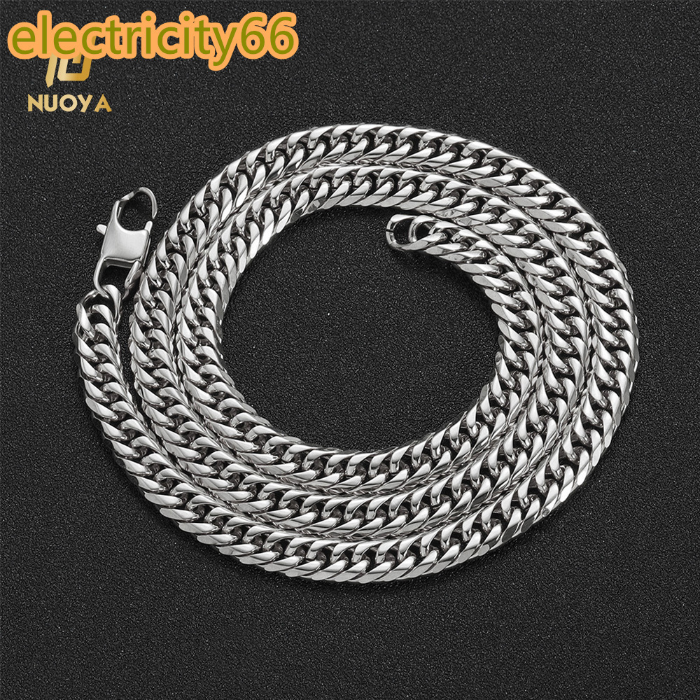 NUOYA Hip Hop Jewelry 7mm Solid Stainless Steel Cuban Link Chain Necklace for Men Trendy Rapper Jewelry Gift