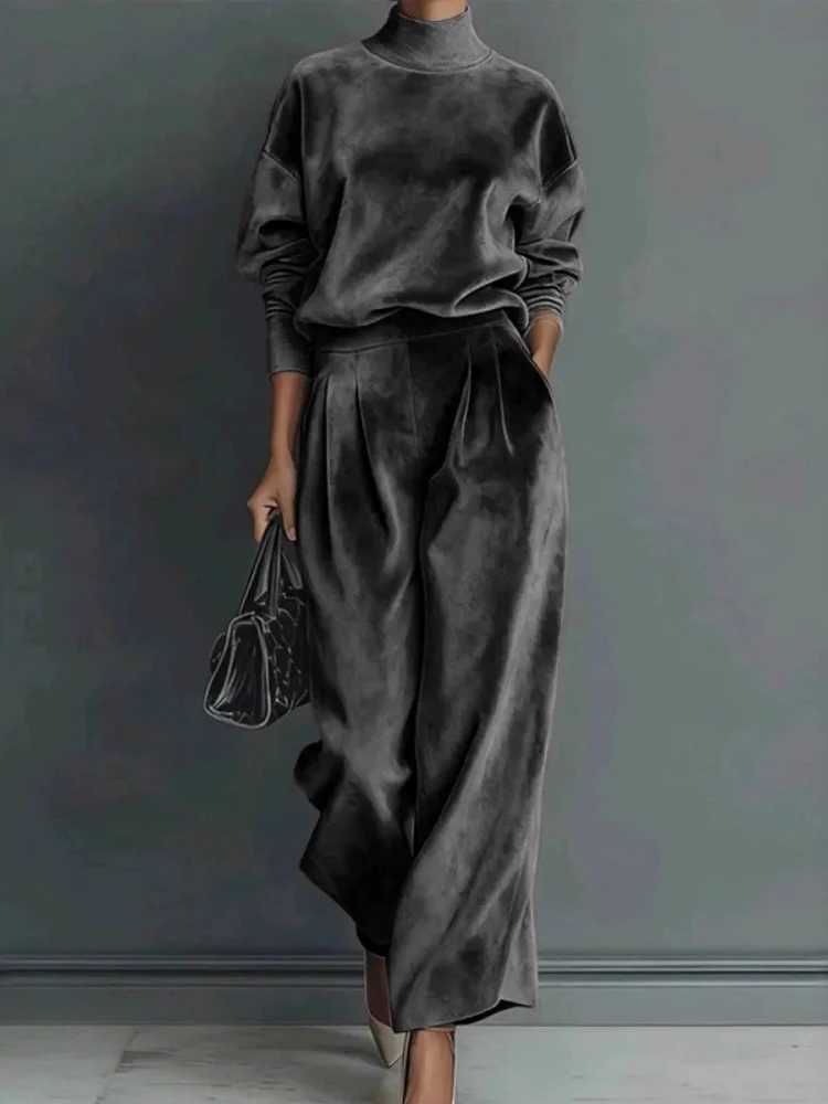 Women 2026 Baseball Casual Sets Warm Sportswear Set Velvet Long-sleeved Solid Color High-neck Wide-leg Pants Fashion Spring Autumn New Style N260922