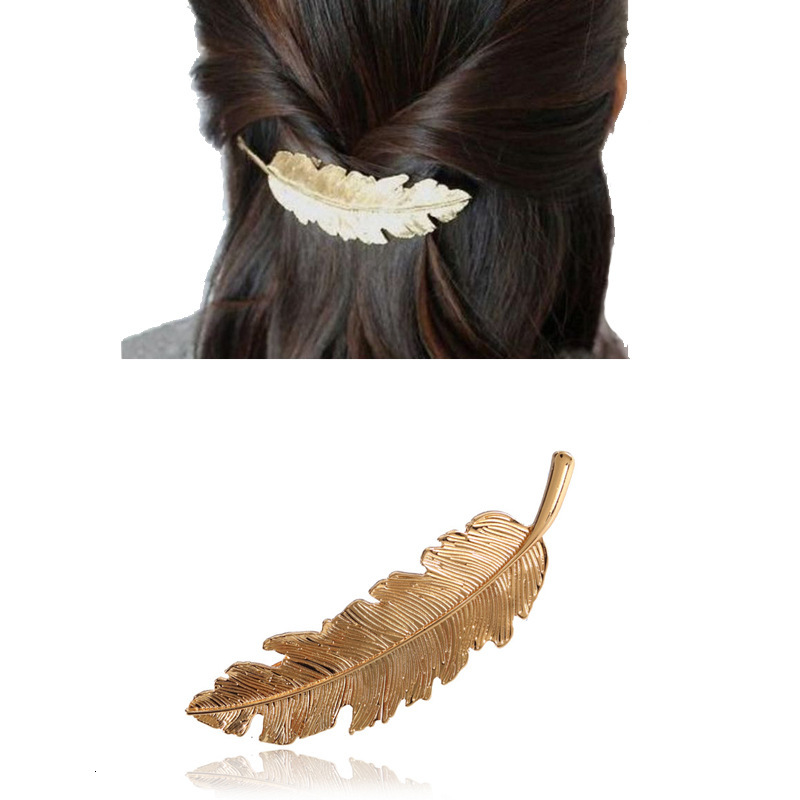 manufacturer wholesales fashion women's large leaf feather zinc alloy hair clips simple and stylish