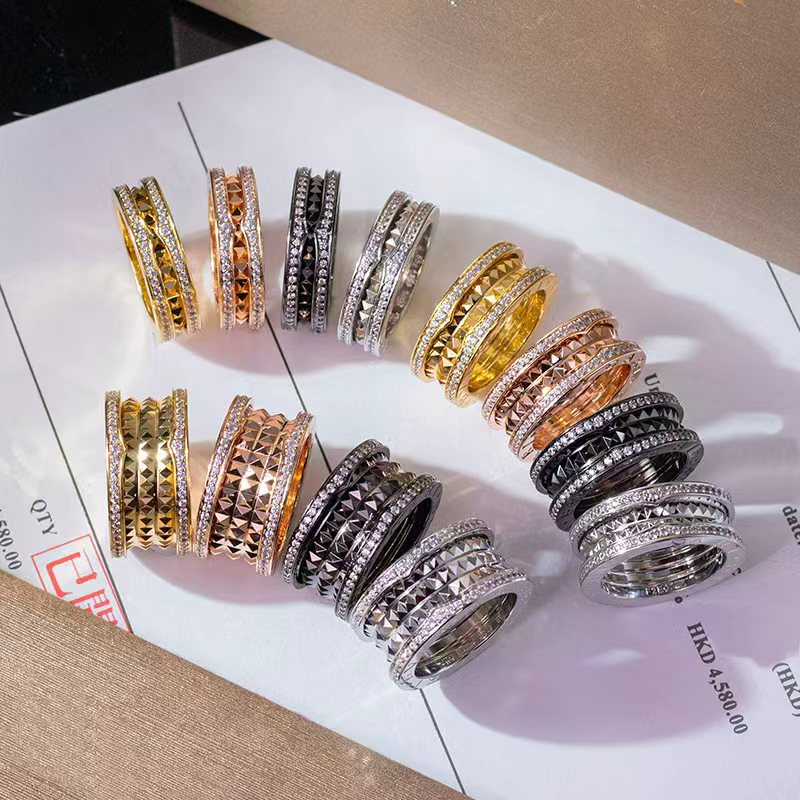 Brand Bv Diamond Ring Designer for Women Fashion Couple Stainless Steel Plated 18K Gold Wedding Ring Personalized Rivet Moissanite Ring for Men