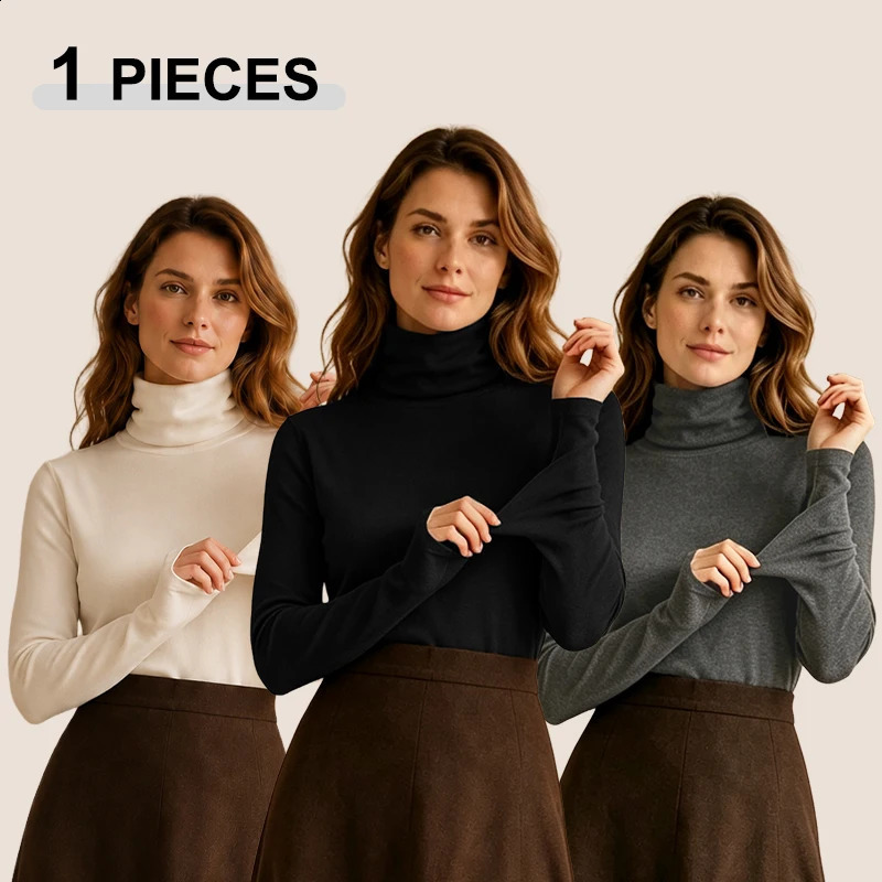 Women's Autumn and Winter Thermal Base Layer Tops Double-Sided Fleece Thickened Underwear Female Turtleneck Long-sleeved T-shirt 260921