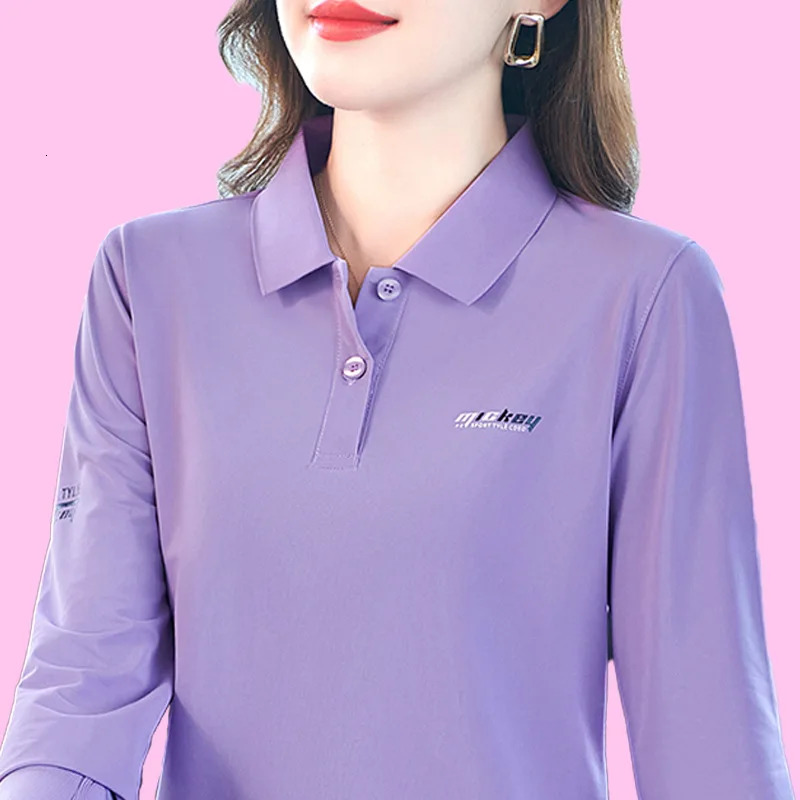 Long-sleeved T-shirt for Women Fashion Print Fashionable Mother Autumn Top Middle-aged Lapel T-shirt Polo Shirt 260922