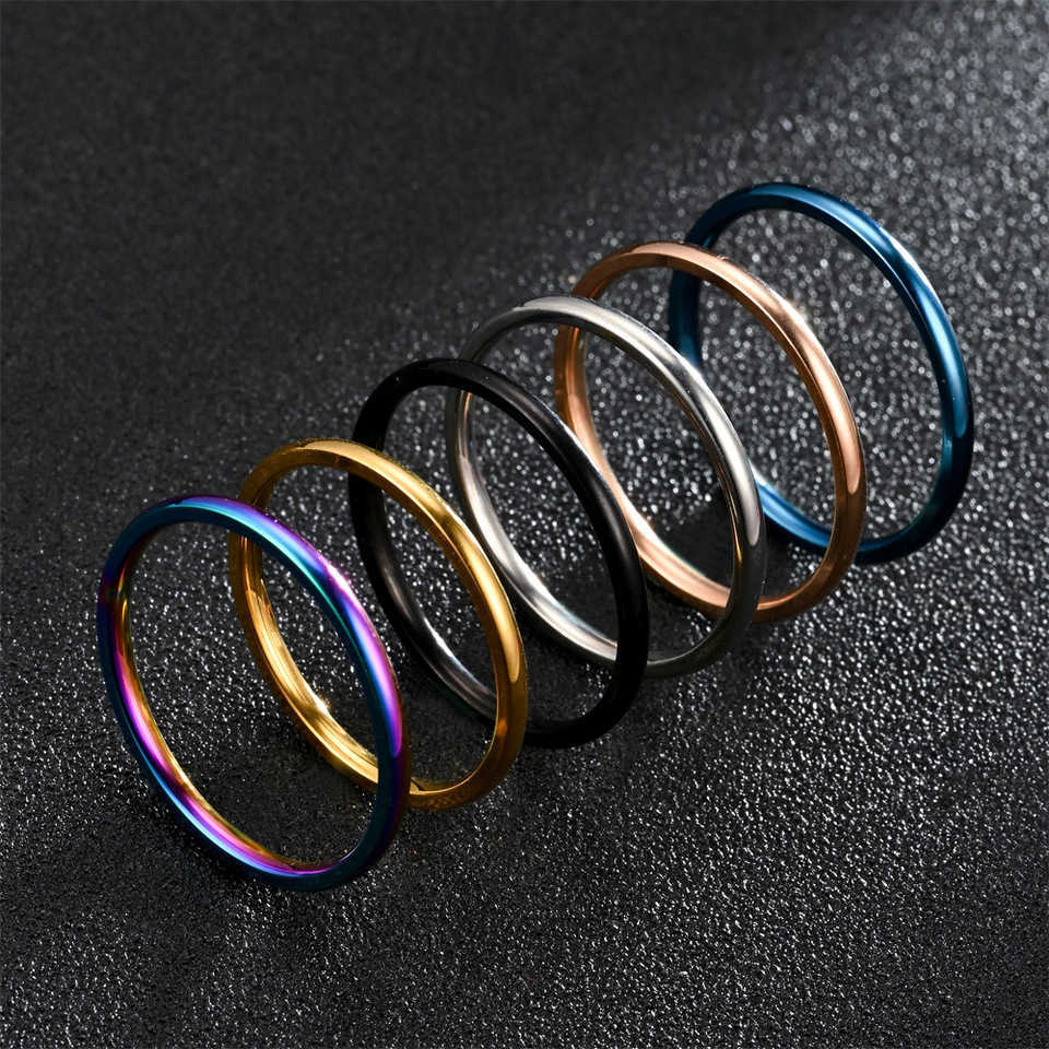 1pc Band Rings 2mm Thin Classic Fashion Simple Stainless Steel High Polished Rings For Women Men Couple Finger Rings Jewelry Size 5 To 13T260922
