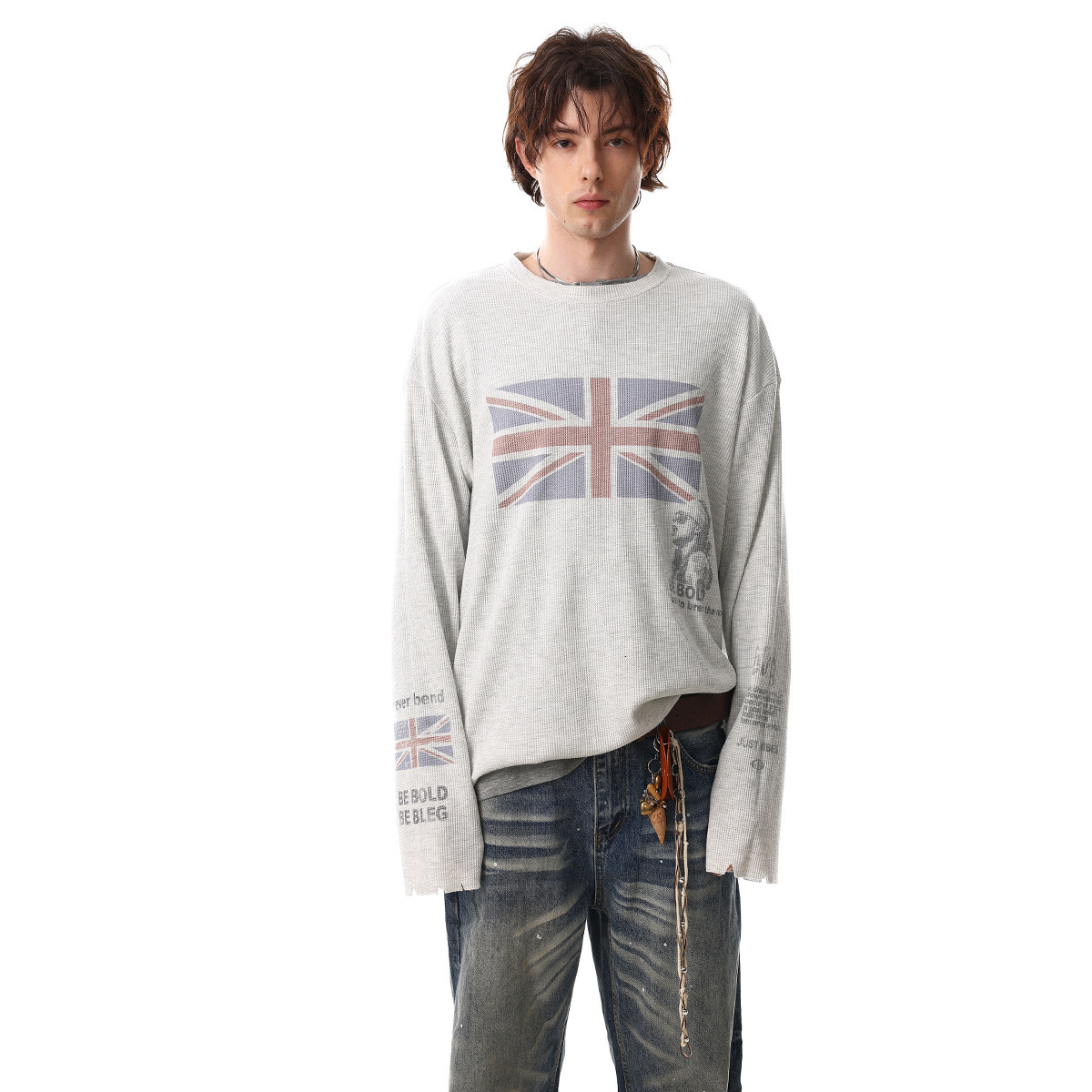 Waffle Knit Breathable Regular Fit Printed Base Layer Long-Sleeved Jersey for Men Sporty Chic