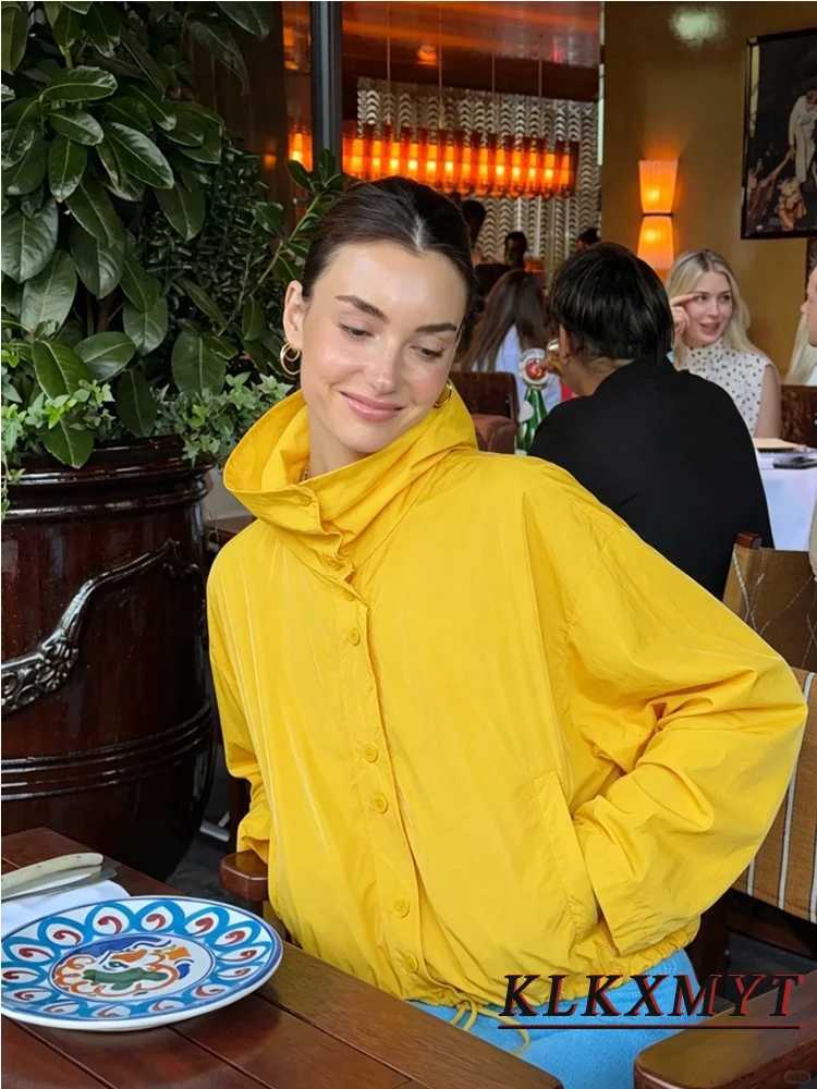 Women's Jackets Women Chic Yellow Vintage Stand Collar Full Sleeve Coats Leisure Zipper Jackets Spring Autumn New Solid Going Out Coats C260921