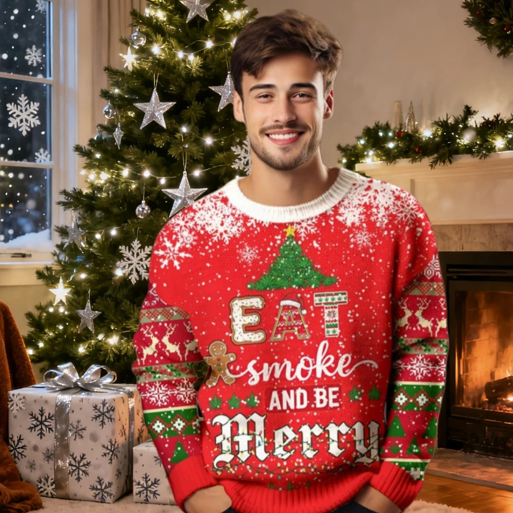 2026 Mens Christmas Ugly Sweater Fashion Santa Jesus Alpaca Crew Neck 3D Print Xmas Sweatshirts Casual Oversized Pullovers Top 260922