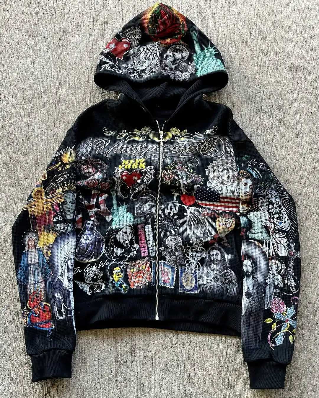 Men's Hoodies Sweatshirts Punk Style Mens Zipper Hooded Sweatshirt Multi Pattern Gothic Waffle Outerwear Street Fashion Loose Large Size Hooded