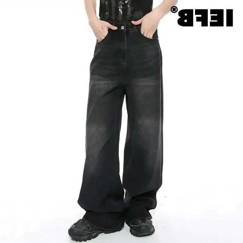 Worn IEFB Out Male Color Mens Wide Leg Pants Pockets Men Denim Straight Trousers 9C4510 S260922YDA1