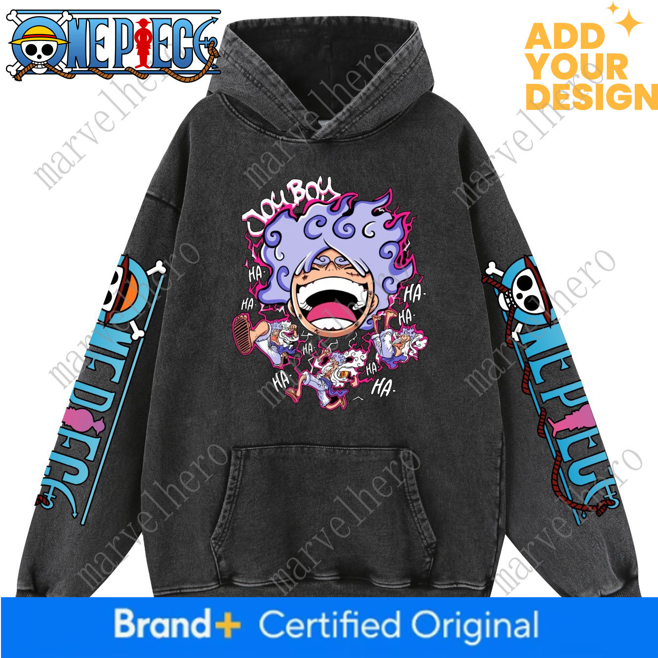 2026 Cross-Border One Piece (Voor Pirates of the Sea) Felpa con cappuccio in puro cotone invecchiato vintage lavato per uomo e donna