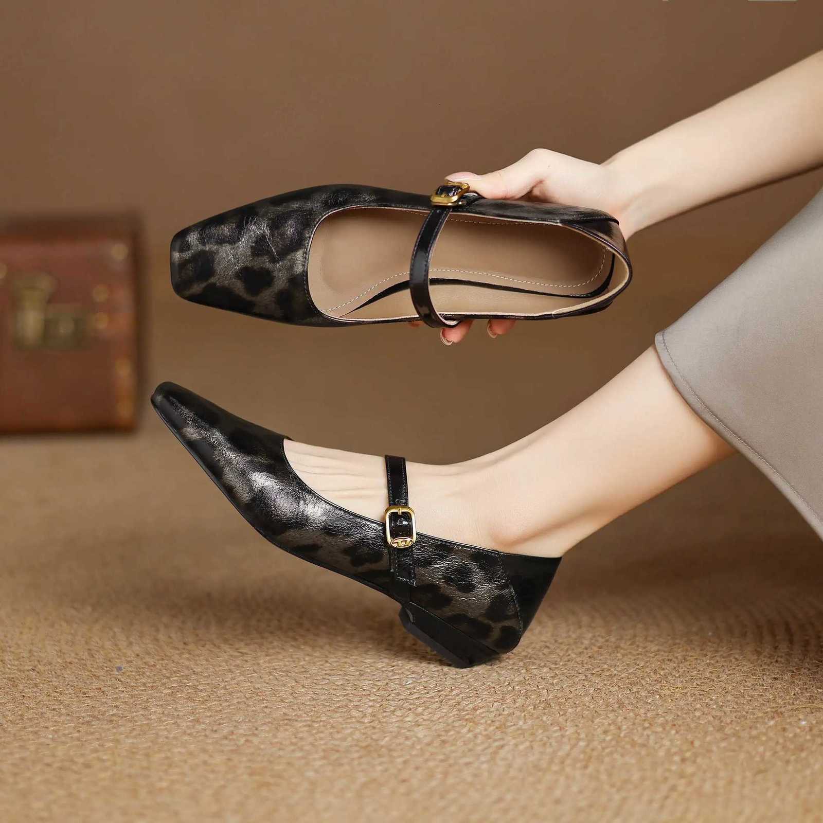 Plus Krazing Pot Dress Shoes Size Print Cow Leather Leopard Low H Summer Mary Janes Off Lady Shallow Party Elegant Luxury Wen Pumps J260922