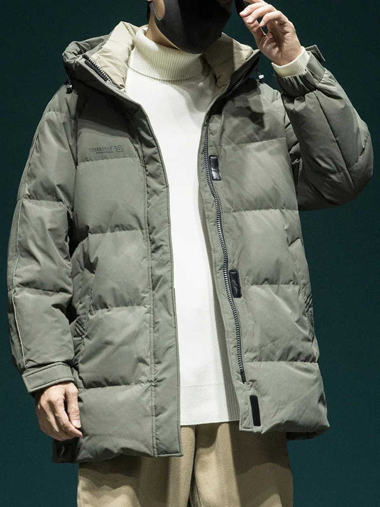 2024 Men's Down Men's Parkas Winter Fashion New Loose Thick Warm Jackets Male Solid Color Down Overcoats Men White Duck Down Hooded Coats