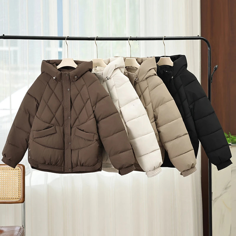 Autumn Winter Down Jackets Fashion Solid Womens Parka Hooded Cotton Padded Coats Long Sleeve Zipper Simple Female Outwear 260921