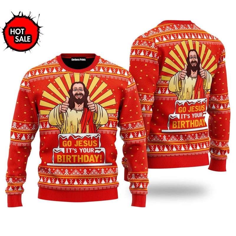 Men Women Holiday Party Xmas Sweatshirts Happy Birthday Jesus Ugly Sweater 3D Funny Printed Ugly Christmas Sweaters Jumpers Tops 260922