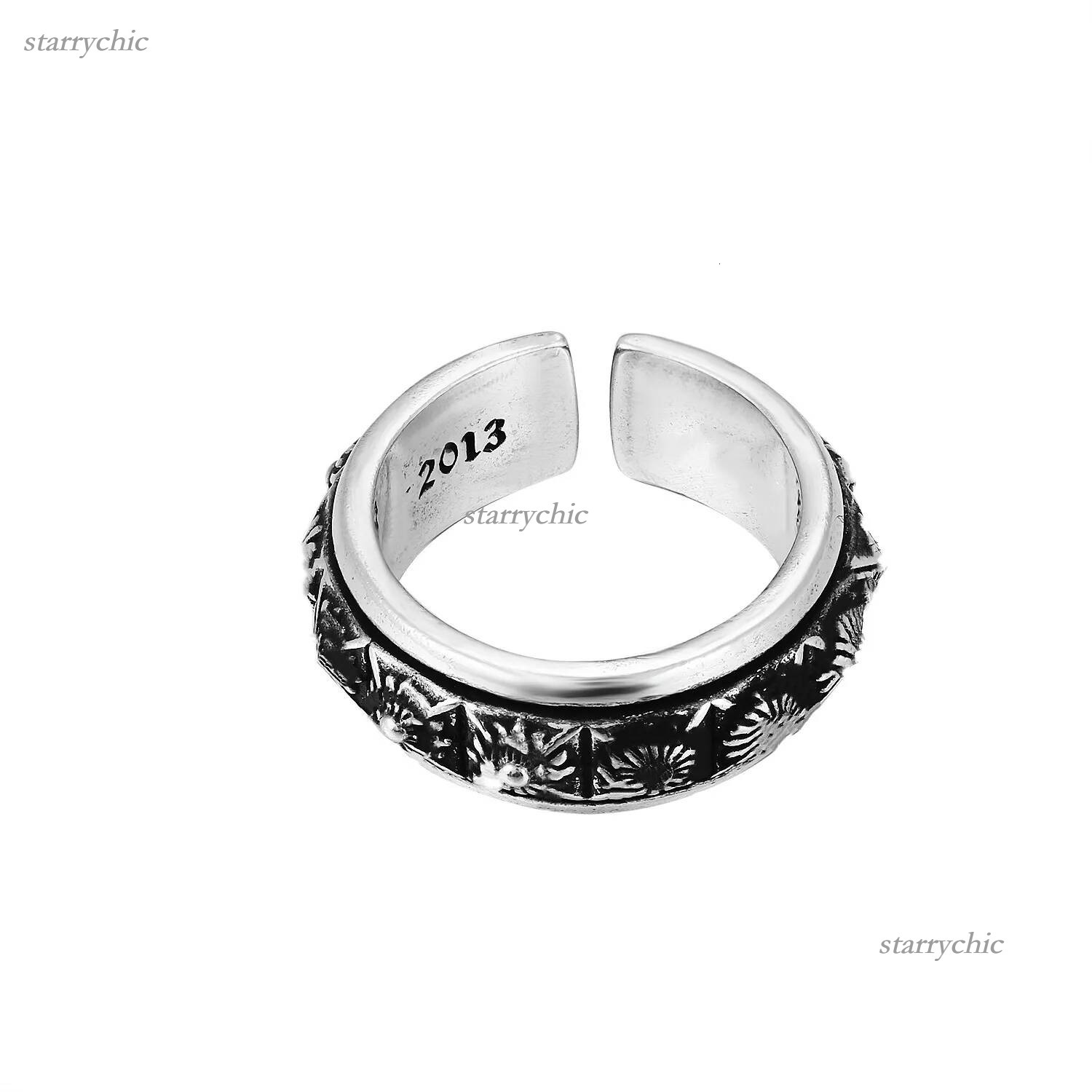 Anelli cromati Unisex Vintage Croce gotica Fleur de lis Anello aperto Placcato in argento Fascia larga regolabile Retro intagliato Punk Hip Hop Gioi