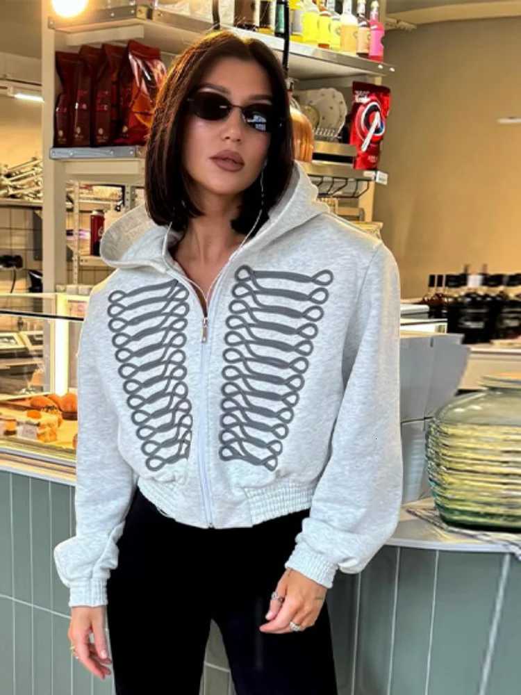 Women's Jackets Fashion Printed Women's Jacket Hooded Zip Up Short Long Sleeves Tops Casual 2026 Spring Autumn New Street Daily Ladies Wea