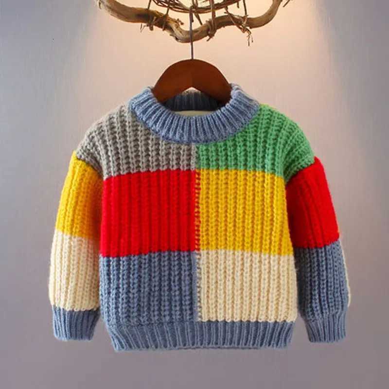 2023 Winter Pullover New Autumn Baby Boys Sweater Girl Children Knitted Clothes Kids Pullover Jumper Toddler Sweater Plaid Color Matching C260921