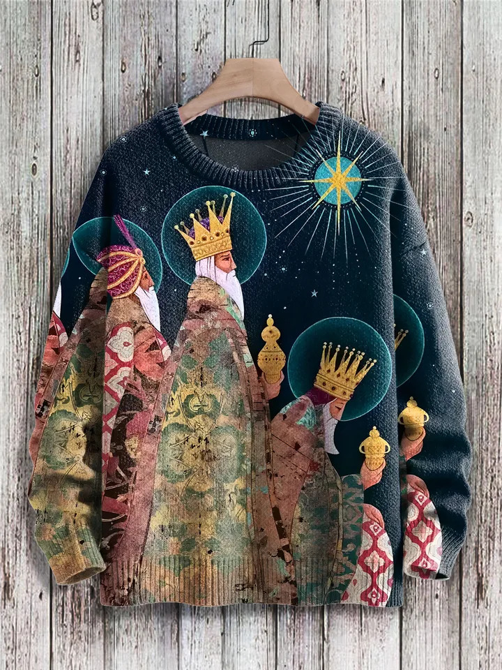 Christmas Wise Men Jesus Nativity Beliefs 3D Printed O-Neck Knitted Sweater Winter Unisex Casual Warm Knit Pullover Sweater MY31 260922