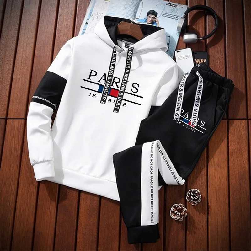 2026 Men's Urban Tracksuits Fashion Street Style Hoodie Sportswear Paris Print Mens Sweatshirt Sweatpants Autumn Winter Casual Sporty Jogger Se