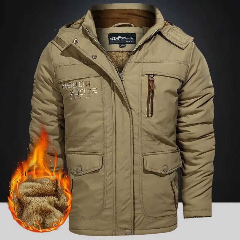 Thick Men's Military Down Parkas Warm Outerwear Big Size 6XL Multi-pocket Men's Winter Jacket Fleece Linning Outdoor Parka Coat Hooded Win