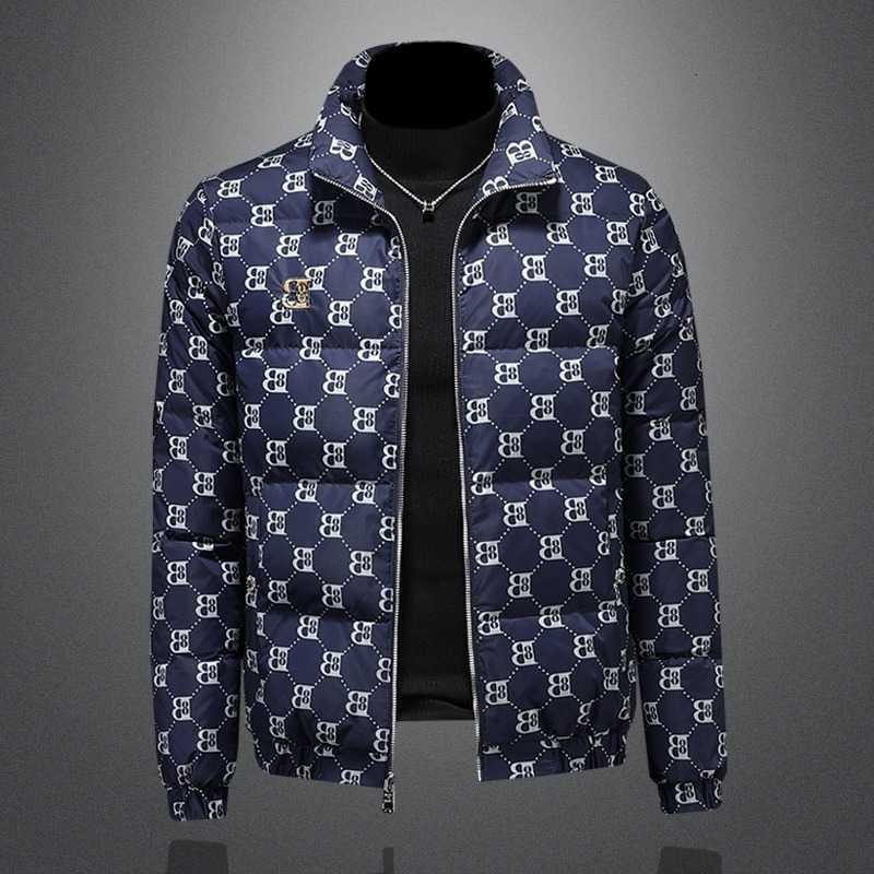 White Men's Down Parkas Minglu Duck Down Stand Collar Men's Jackets Luxury Allover Printed Autumn Winter Zipper Casual Male Coats Plus Siz