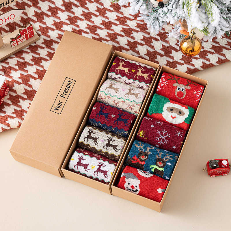Christmas Socks Women's Mid-Calf Socks Autumn and Winter Breathable Sweat-Absorbent Gift Box Socks Winter Women's Cotton Socks T260922