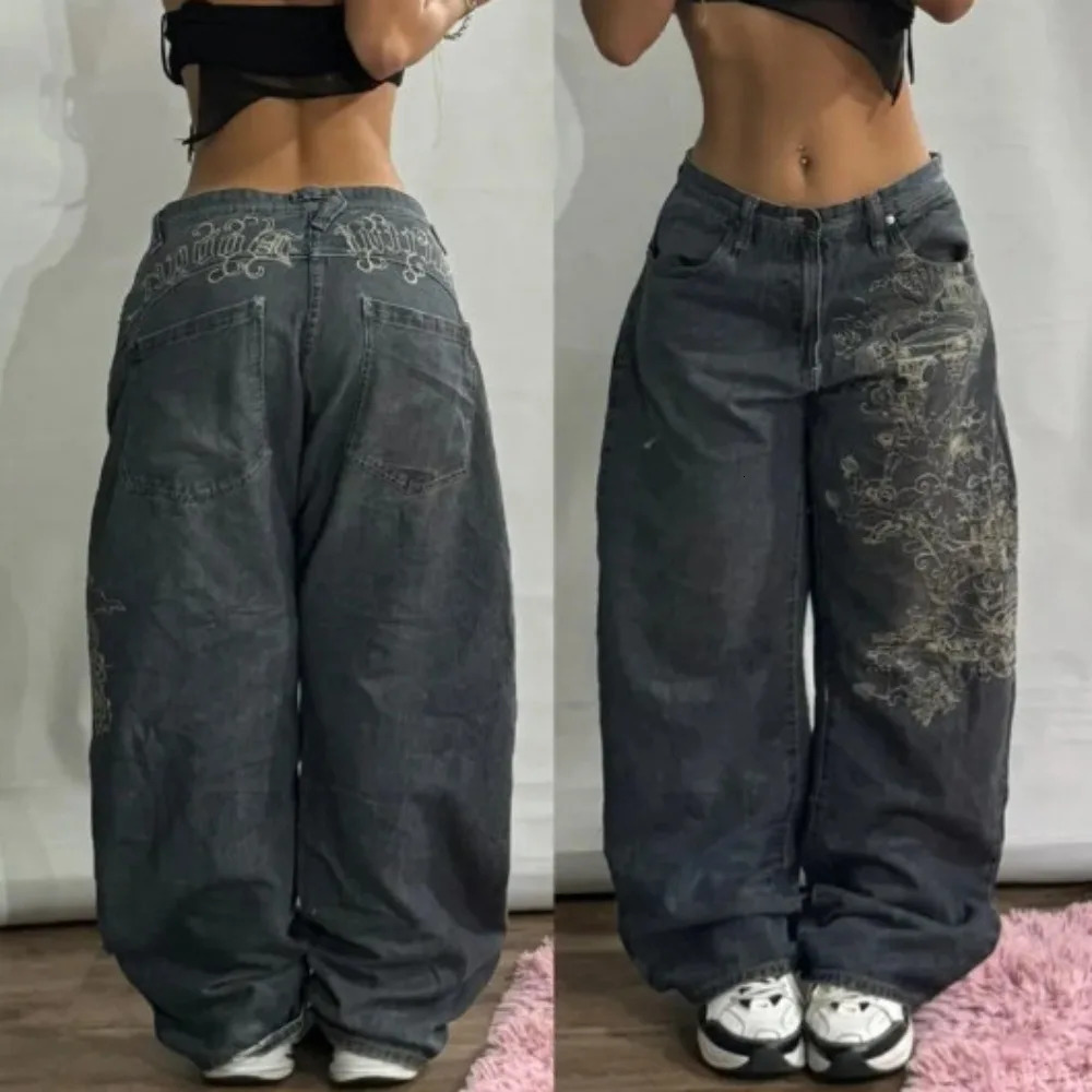 American Trend Retro Hip-hop Embroidery Pattern Baggy Jeans for Men and Women Y2K Harajuku Gothic Wide Pants Streetwear 260921