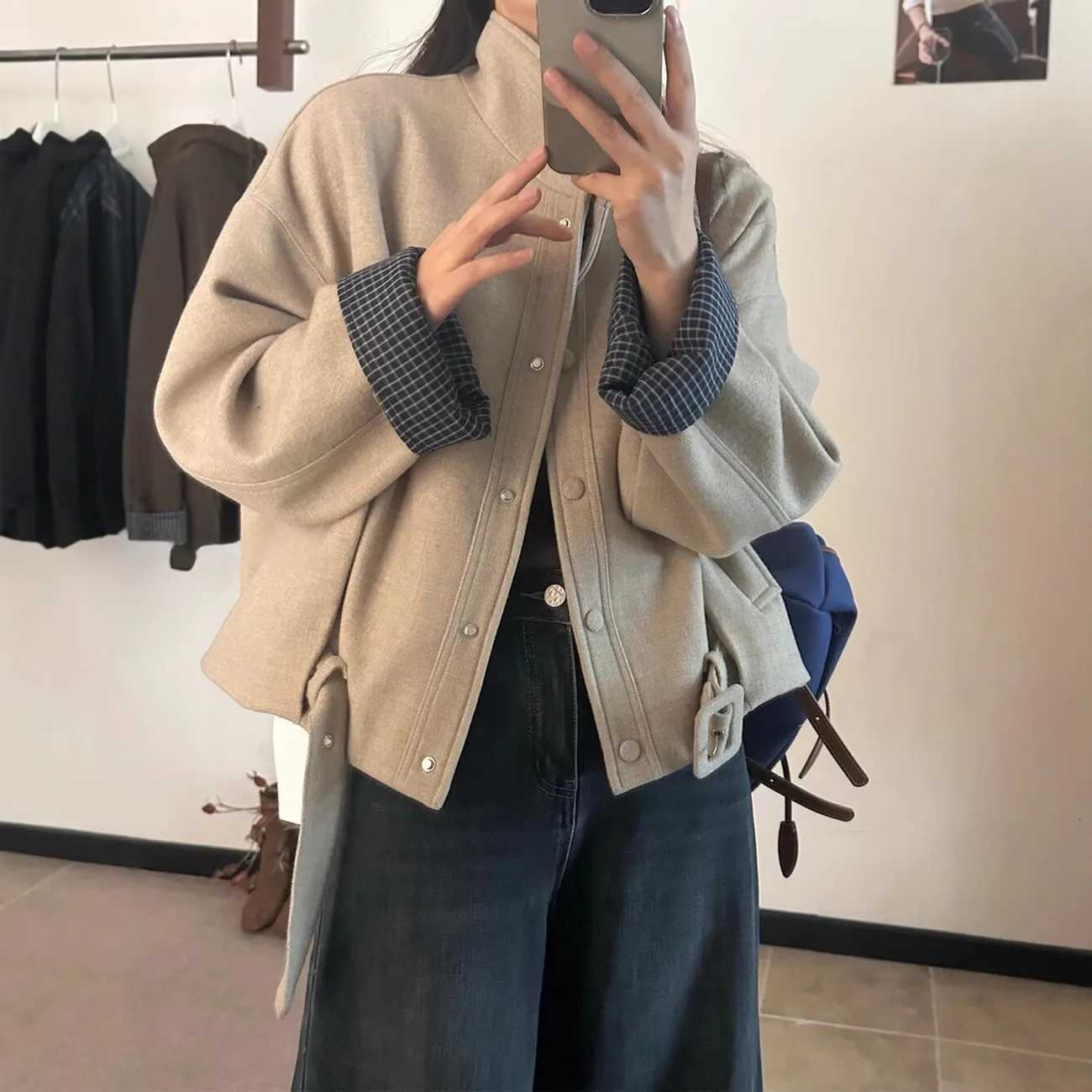 Women's Jackets Vintage Plaid patchwork Stand collar Woolen Jacket Women's Autumn Winter 2026 New Korean version Loose Casual Short Jacket