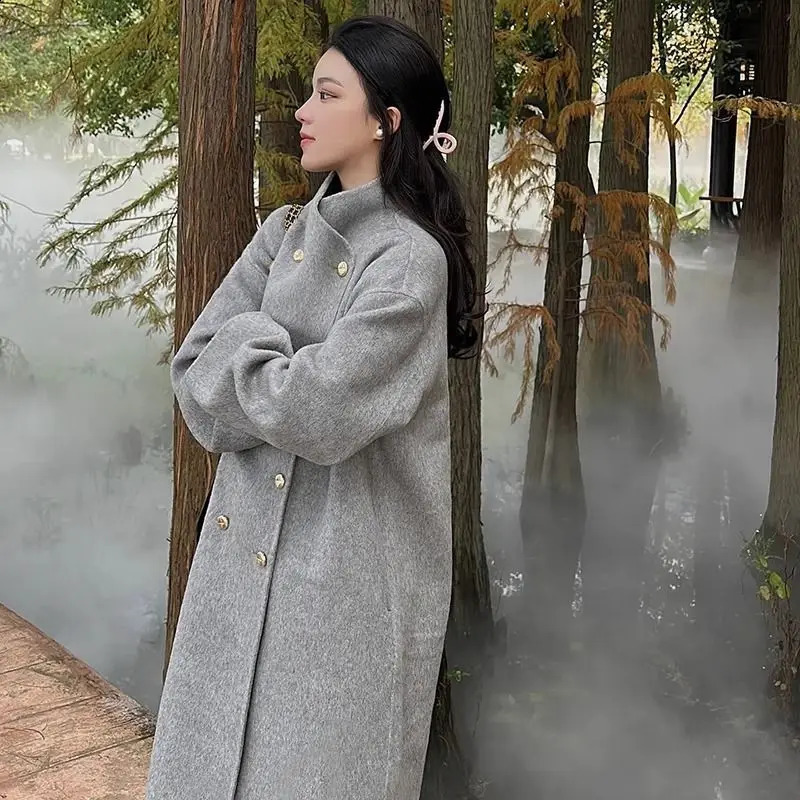 2026 Autumn Winter Solid Color Loose Coats Women's Korean Loose Wool Warm Jackets Ladies Double-breasted Overcoats Z51 260921