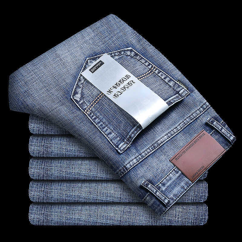 Mens Men's Spring Autumn Men's Smart Men Business Straight Regular Blue Stretch Denim Trousers S2609223ZOZ