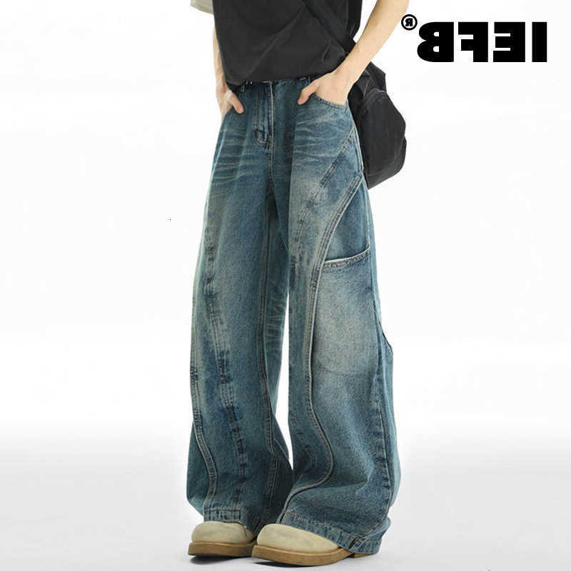 IEFB Men's Jeans American High Street Deconstructed Washed Vintage Jeans Men Patchwork Y2k Men's Clothing Wide Leg Denim Pants New 9W3201